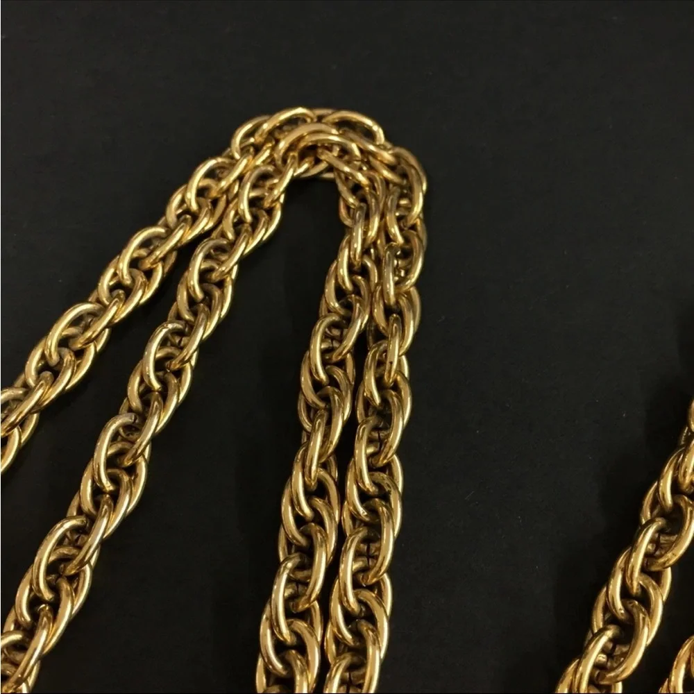 Vintage CHANEL Logo Medallion Necklace Long Oval Arabesque Pendant Necklace